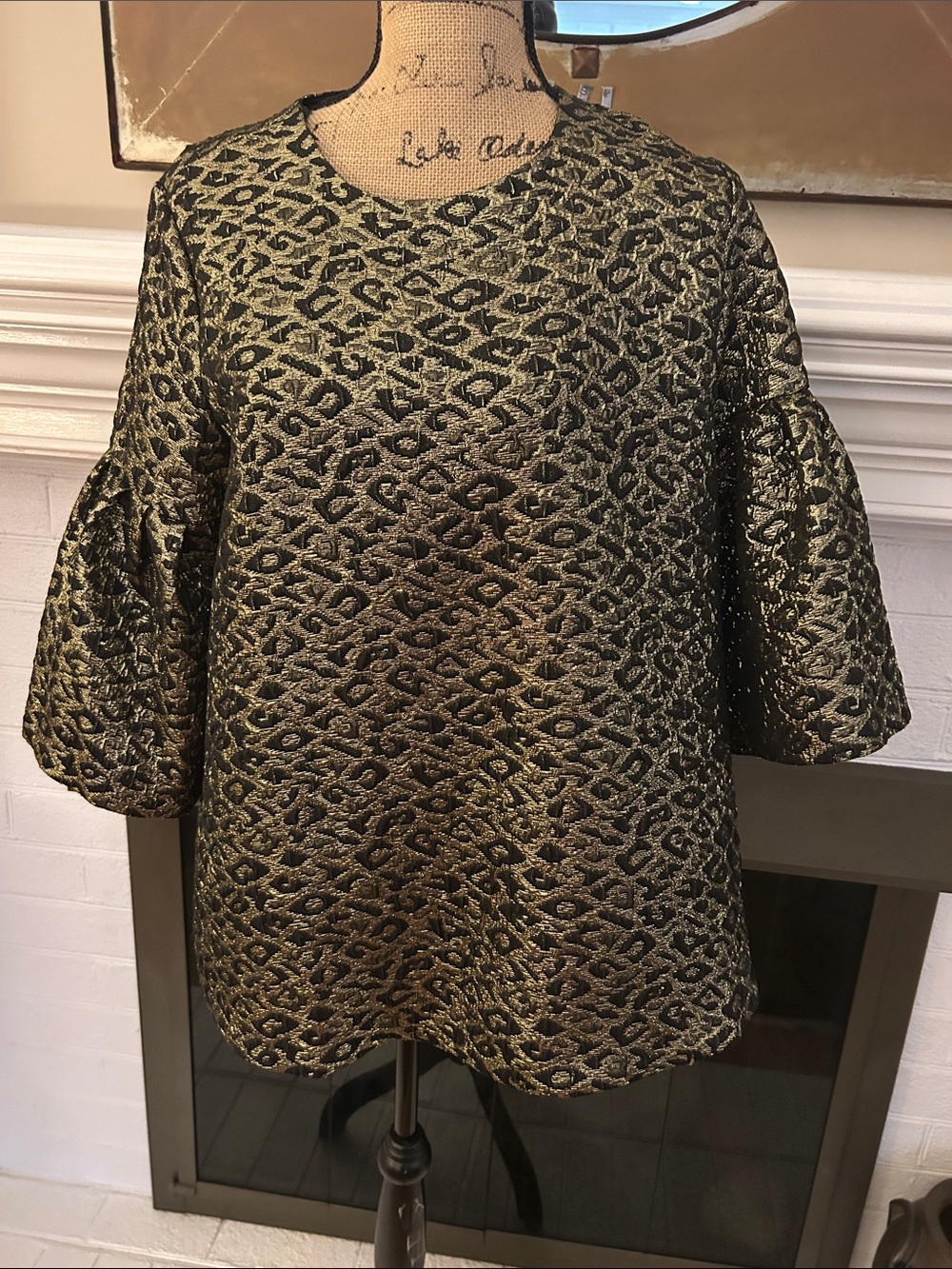 Gold Textured Bell Sleeve Tunic Top